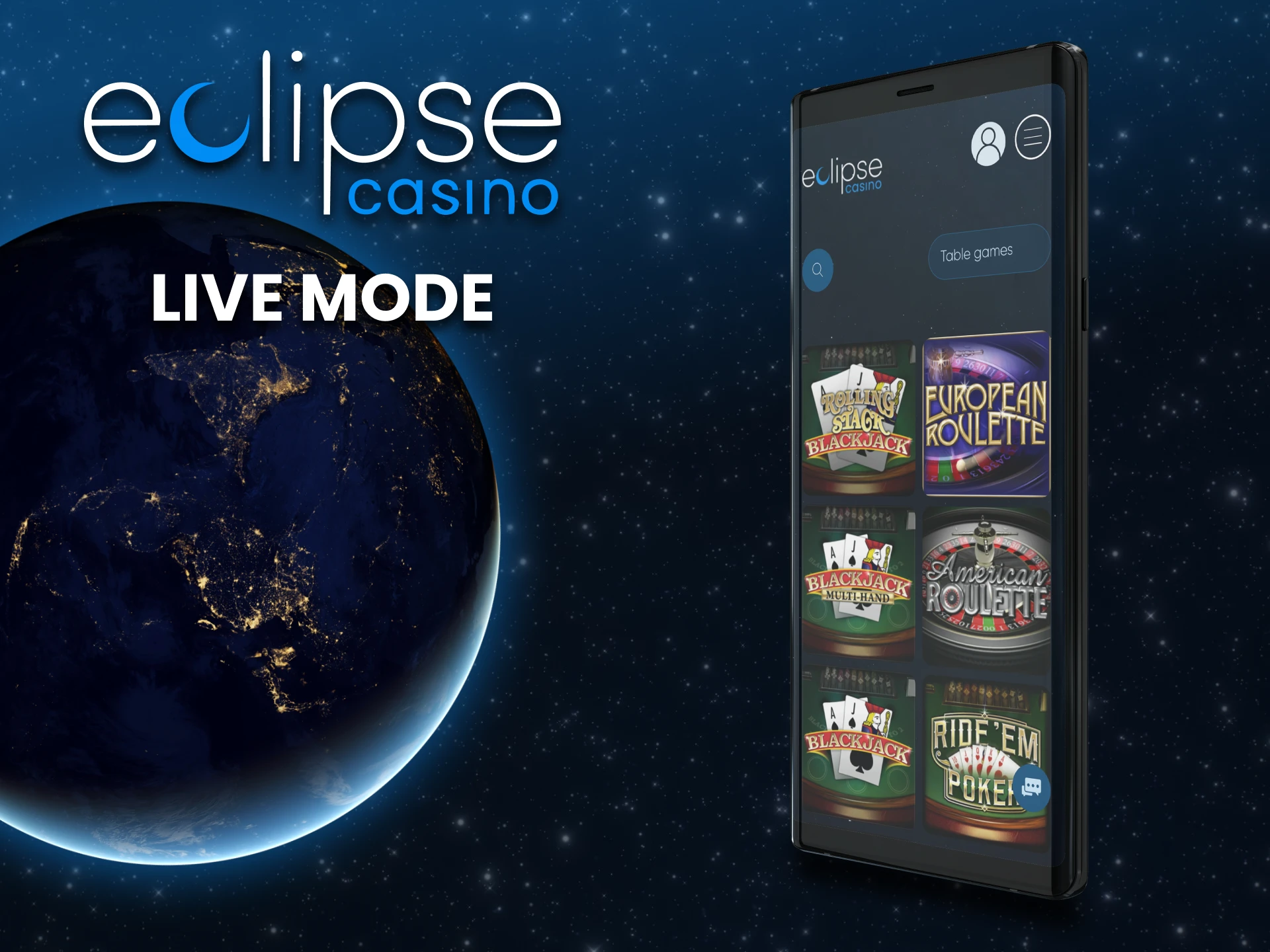 Play live casino in the Eclipse app.